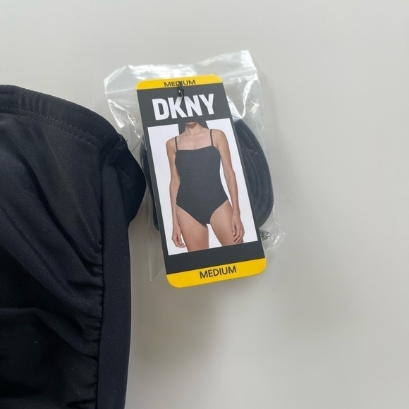 DKNY Shirred Waist Bandeau Swimsuit Black - M - Picture 5 of 6